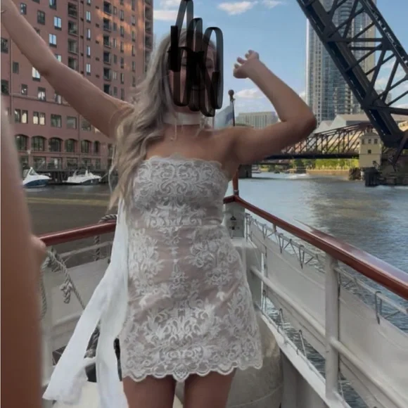 Stone Cold Fox Strapless White Lace Dress - Picture 3 of 13